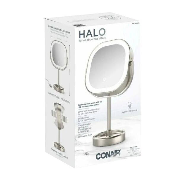 Conair Halo LED Double Sided 1x/10x Vanity Mirror 360 Rotation new in box - Picture 1 of 8